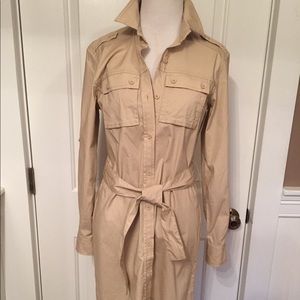 KENNETH COLE NY SHIRT DRESS BEIGE BELTED LONG SLEEVE SMALL